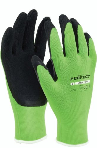Stalco mártott poliészter kesztyű, méret:9, LATEX FOAM,  PERFECT