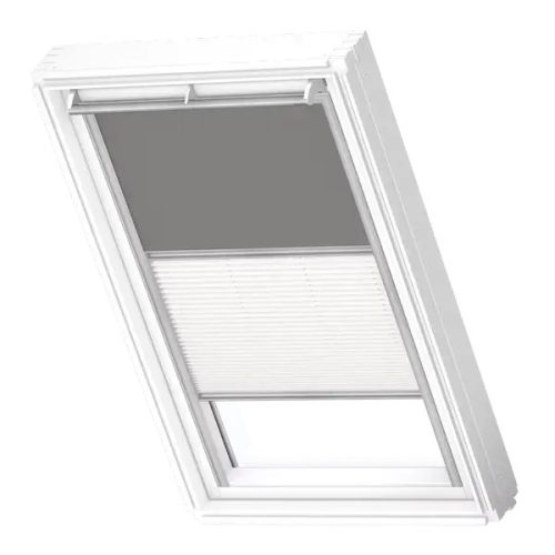Velux Duo fényzáró roló, DFD MK08, szürke (0705S), fehér színű harmonikarolóval (1016), 78x140 cm