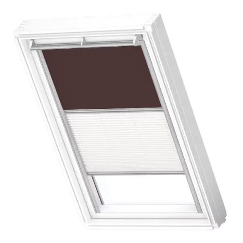 Velux Duo fényzáró roló, DFD SK06, sötétbarna(4559S), fehér színű harmonikarolóval (1016), 114x118 cm