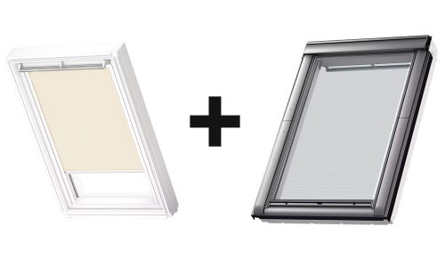 Velux DOP komfortcsomag, DKL fényzáró roló(1085S bézs), fehér sínnel+MHL külső hővédő roló, PK08, 94x140 cm