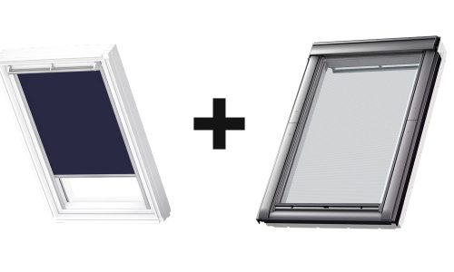 Velux DOP komfortcsomag, DKL fényzáró roló (1100S sötétkék), fehér sínnel+MHL külső hővédő roló, MK06, 78x118 cm